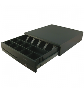 Cajón portamonedas negro 425x450x100mm, conexión RS232. CR-4004NPOSIFLEX