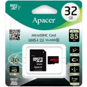Tarjeta de Memoria Apacer 32GB microSD HC UHS 1 con Adaptador/ Clase 10/ 85MBs AP32GMCSH10U5-RAPACER