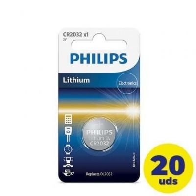 Pack de 20 Pilas de Botón Philips CR2032 CR2032/01B 20UPHILIPS